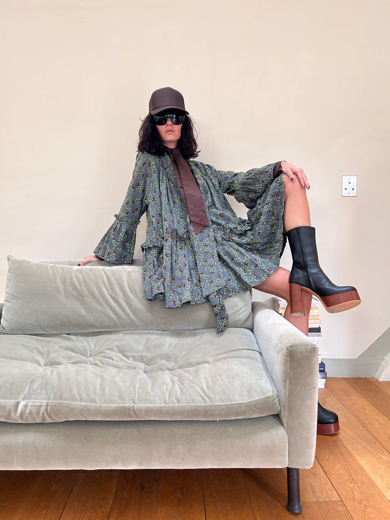 Yvonne Turtleneck Sheer Sleeves Mini Dress